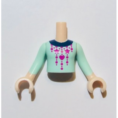 light nougat torso mini doll girl light aqua sweater with christmas pattern light nougat arms with hands with light aqua sleeves