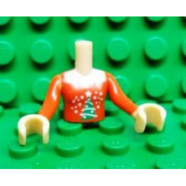 light nougat torso mini doll girl red top with christmas pattern light nougat arms with hands with red sleeves