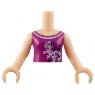 light nougat torso mini doll girl magenta top with butterflies and leaves pattern light nougat arms with hands