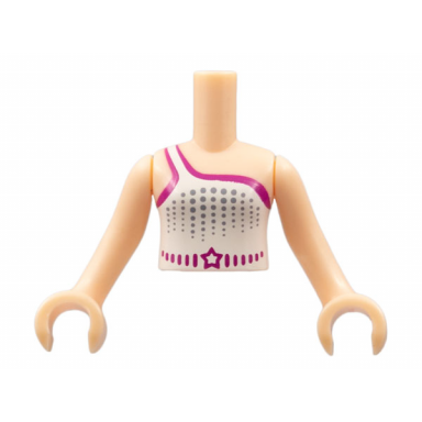 light nougat torso mini doll girl sleeveless one strap top with white and magenta pattern light nougat arms with hands