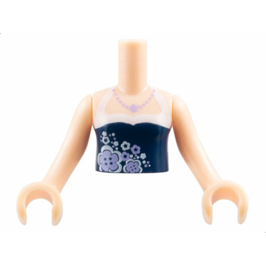 light nougat torso mini doll girl dark blue and white halter top with flowers lavender necklace pattern light nougat arms with hands