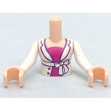 light nougat torso mini doll girl white open jacket with belt over magenta shirt pattern light nougat arms with hands with white sleeves