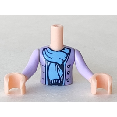light nougat torso mini doll girl medium lavender jacket with bright light blue scarf pattern light nougat arms with hands with lavender sleeves