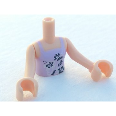light nougat torso mini doll girl lavender vest top with black and white flowers pattern light nougat arms with hands