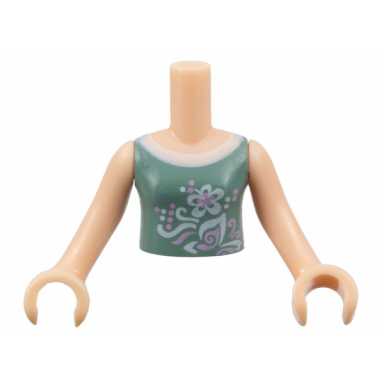 light nougat torso mini doll girl sand green vest top with flower and butterfly pattern light nougat arms with hands
