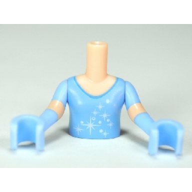 light nougat torso mini doll girl bright light blue top with stars pattern light nougat arms with hands with bright light blue short sleeves and gloves