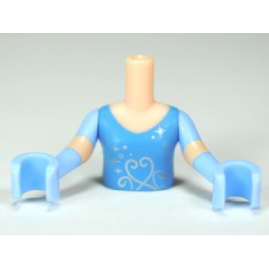 light nougat torso mini doll girl medium blue top with stars scrolls pattern light nougat arms with hands with bright light blue short sleeves and gloves