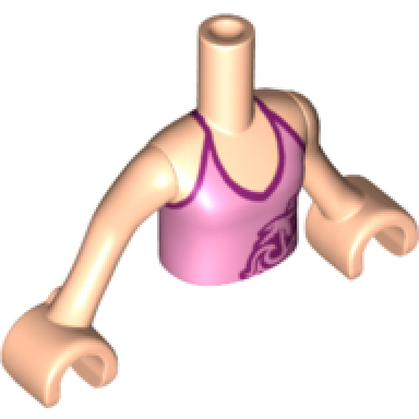 light nougat torso mini doll girl bright pink halter top with palm tree waves and flowers pattern light nougat arms with hands