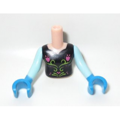 light nougat torso mini doll girl black top with flower pattern light aqua sleeves and dark azure gloves
