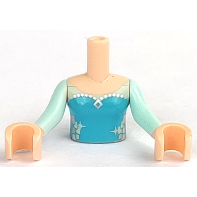 light nougat torso mini doll girl medium azure top with silver icons pattern light nougat arms with hands with light aqua sleeves