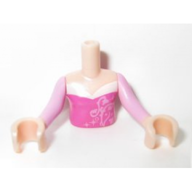 light nougat torso mini doll girl dark pink top with swirls and stars pattern light nougat arms with hands with bright pink sleeves