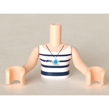light nougat torso mini doll girl white top with dark blue stripes and necklace pattern light nougat arms with hands