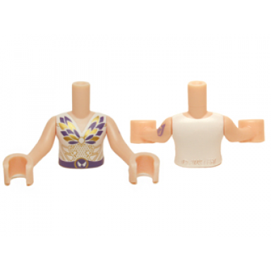 light nougat torso mini doll girl white top with dark purple gold belt butterfly pattern light nougat arms with hands with dark purple elves tattoo left
