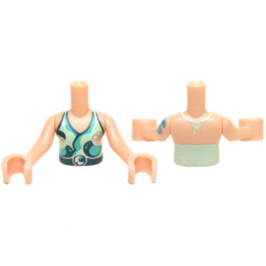 light nougat torso mini doll girl light aqua halter top with dark blue and silver pattern light nougat arms with hands with dark azure elves tattoo left