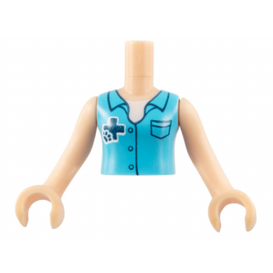 light nougat torso mini doll girl medium azure blouse top with dark blue cross logo and animal paw over white shirt pattern light nougat arms with hands