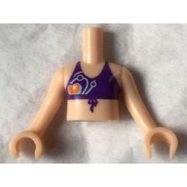 light nougat torso mini doll girl dark purple bikini top with orange heart pattern light nougat arms with hands