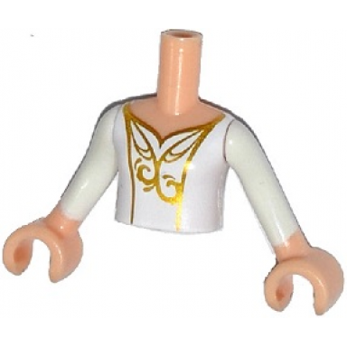 light nougat torso mini doll girl white top with gold filigree pattern light nougat arms with hands with white sleeves
