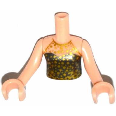 light nougat torso mini doll girl pearl dark gray halter top with gold trim spots and stars pattern light nougat arms with hands