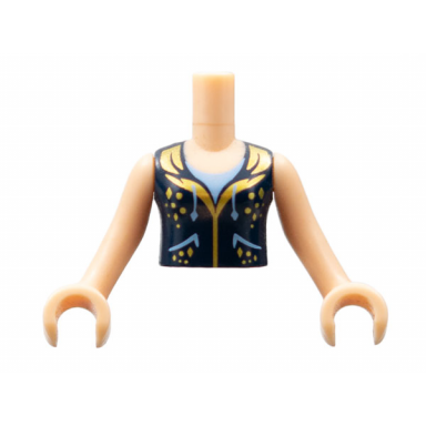 light nougat torso mini doll girl dark blue vest with gold trim pattern light nougat arms with hands