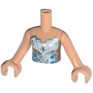 light nougat torso mini doll girl silver and white strapless top with stars and blue triangles pattern light nougat arms with hands