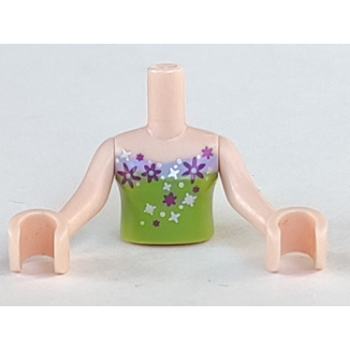 light nougat torso mini doll girl lime strapless top with lavender trim and silver and magenta flowers pattern light nougat arms with hands
