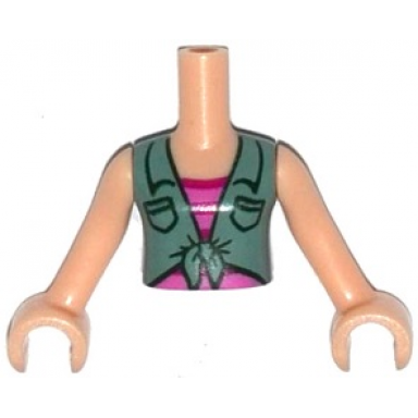light nougat torso mini doll girl sand green knotted blouse top over magenta and pink striped shirt pattern light nougat arms with hands