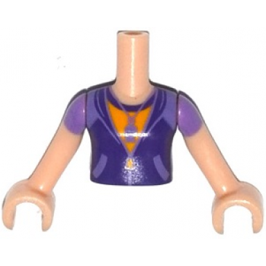 light nougat torso mini doll girl dark purple zipper jacket over orange top with whistle pattern light nougat arms with hands with medium lavender short sleeves
