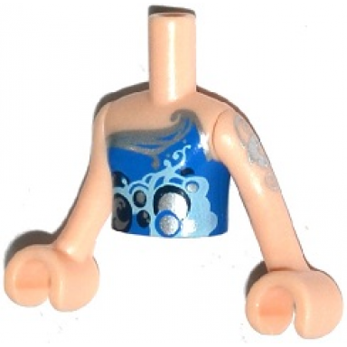 light nougat torso mini doll girl blue strapless top elves water power icon silver trim pattern light nougat arms with hands with silver tattoo