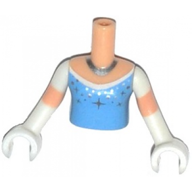 light nougat torso mini doll girl bright light blue top stars silver necklace pattern light nougat arms with hands with white short sleeves and gloves
