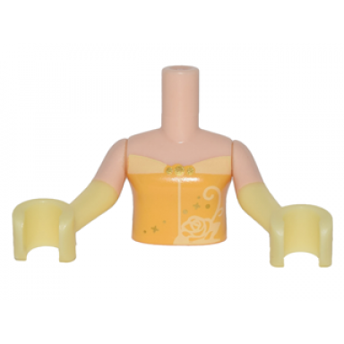 light nougat torso mini doll girl bright light orange top with rose trim pattern light nougat arms with hands with bright light yellow gloves