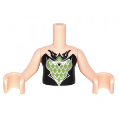 light nougat torso mini doll girl black top with lime and silver diamond pattern light nougat arms with hands