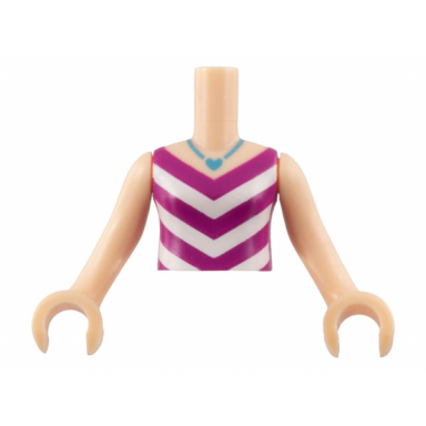 light nougat torso mini doll girl magenta and white v-stripe top with medium azure necklace with heart pendant pattern light nougat arms with hands