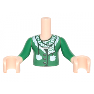 light nougat torso mini doll girl green sweater and scarf and white pom poms pattern light nougat arms with hands with green long sleeves