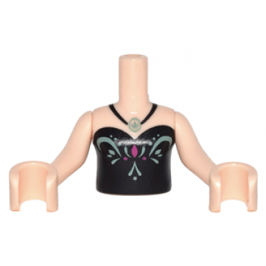 light nougat torso mini doll girl black strapless top with sand green and magenta design leaf pendant necklace pattern light nougat arms with hands