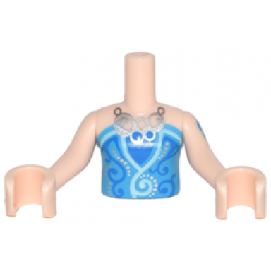 light nougat torso mini doll girl blue strapless top light aqua trim silver necklace pattern light nougat arms with hands with dark azure tattoo