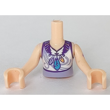 light nougat torso mini doll girl lavender top feather necklace lavender filigree on white pattern light nougat arms with hands with gold tattoo