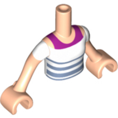 light nougat torso mini doll girl white strapless top with sand blue stripes over magenta tank top pattern light nougat arms with hands with white short sleeves
