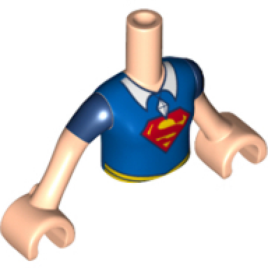 light nougat torso mini doll girl blue top white collar jewel pendant red s pattern light nougat arms with hands dark blue short sleeves supergirl