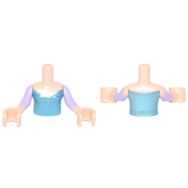 light nougat torso mini doll girl blue top with metallic light blue ice crystals pattern light nougat arms with hands with lavender sleeves