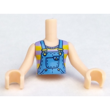 light nougat torso mini doll girl medium blue overalls over striped tank top pattern light nougat arms with hands