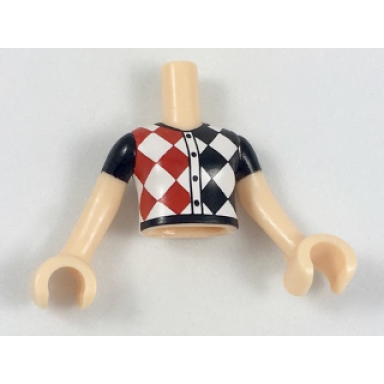 light nougat torso mini doll girl white blouse top with red and black diamond checkered pattern light nougat arms with hands with black sleeves