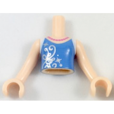 light nougat torso mini doll girl dark pink pearls medium blue top white straps silver filigree pattern light nougat arms with hands cinderella