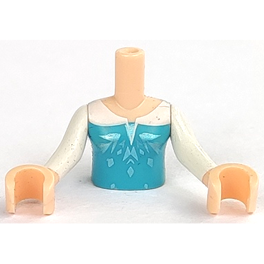 light nougat torso mini doll girl blue top with metallic light blue ice crystals pattern light nougat arms with hands with white sleeves