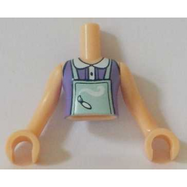light nougat torso mini doll girl medium lavender top and light aqua apron pattern light nougat arms with hands