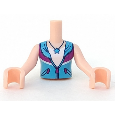 light nougat torso mini doll girl medium azure and magenta jacket over white shirt with star necklace pattern light nougat arms with hands