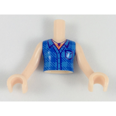 light nougat torso mini doll girl dark azure plaid shirt over orange t-shirt dark purple lightning necklace pattern light nougat arms with hands