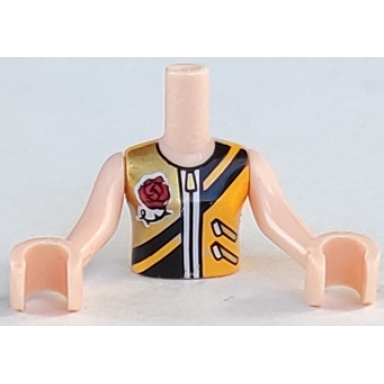 light nougat torso mini doll girl bright light orange vest with zippers black stripes and gold panel with rose pattern light nougat arms with hands