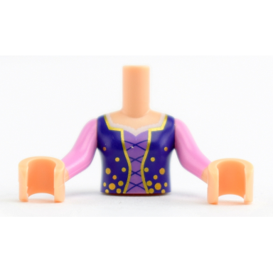 light nougat torso mini doll girl medium lavender top with dark purple jacket and lacing pattern light nougat arms with hands with bright pink sleeves