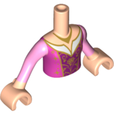 light nougat torso mini doll girl dark pink top with magenta front and white collar pattern light nougat arms with hands with bright pink sleeves