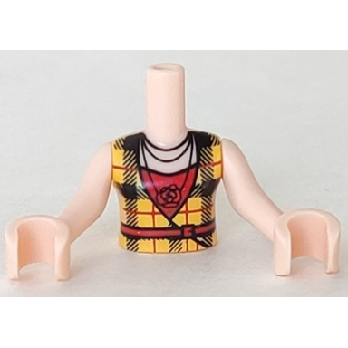 light nougat torso mini doll girl bright light orange top red belt red shirt and rose necklace pattern light nougat arms with hands